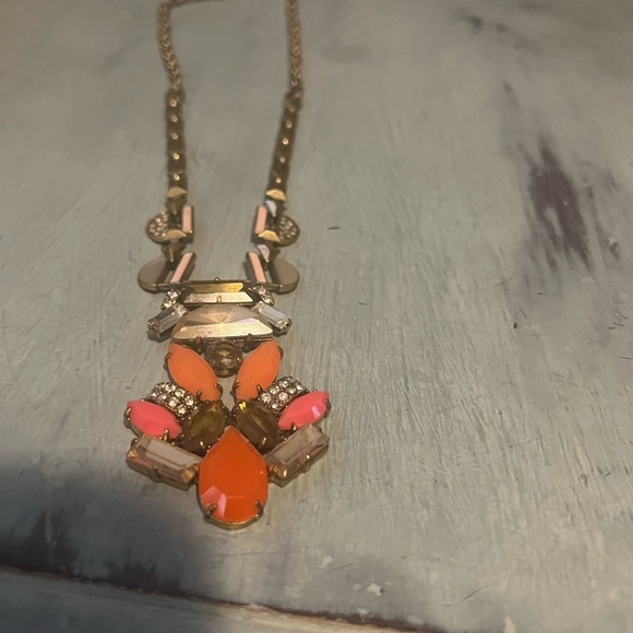 STELLA & DOT 26” lariat red orange statement crystal enamel NECKLACE GOLD TONE - Picture 7 of 14